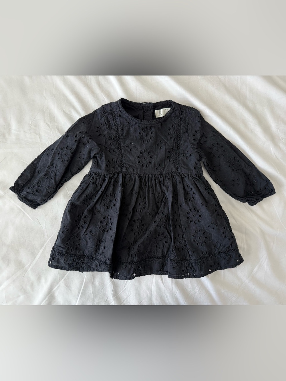 Zara Baby Black Eyelet Dress 9-12 Months Cotton Floral Lace